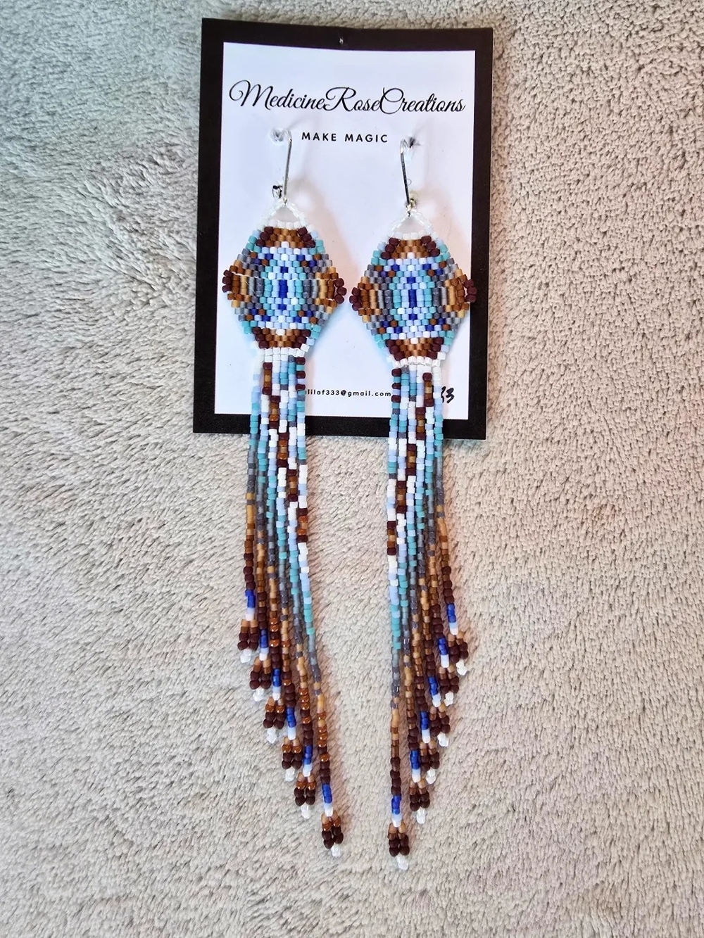 MedicineRose Blue & Brown Beaded Fringe Earrings